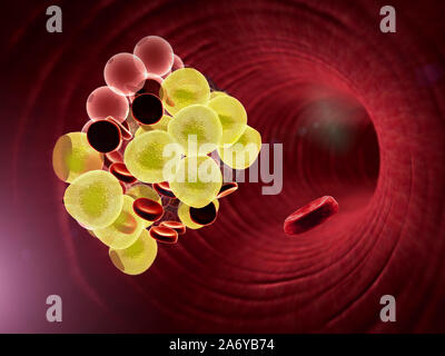 Innerhalb des Blutgefäßes, hochwertige 3D-Render von Blutzellen, Cholesterin im Blut Stockfoto