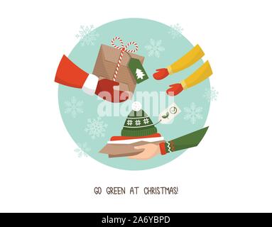 Grünes Wohnen und Nachhaltigkeit Tipps: wickeln Sie Geschenke mit Recyclingpapier und nützliche umweltfreundliche Geschenke wählen Stock Vektor