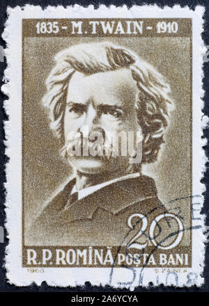 Mark Twain Portrait auf alte russische Briefmarke Stockfoto