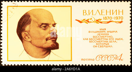 Kopf von Lenin auf alte russische Briefmarke Stockfoto