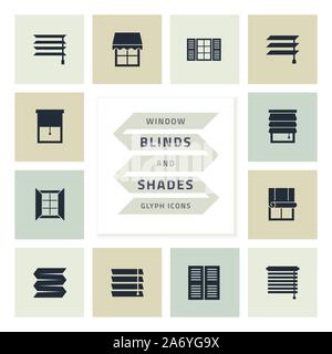 Vektor Glyphe Icons Set Window Blinds und Schattierungen Stock Vektor