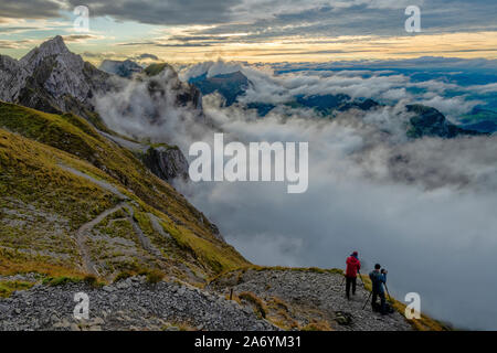 Schweiz, Luzern, den Pilatus, Fotografen bei Sonnenuntergang Stockfoto