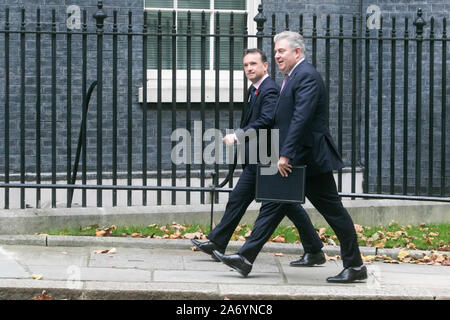 Westminster, London UK. 29. Oktober 2019 Alun Cairns (L) Minister für Wales, Brendan Lewis, Staatsminister für Sicherheit und Stellvertreter für die EU verlassen und Kein Deal Vorbereitung kommen in der Downing Street für die wöchentliche Kabinettssitzung wie Jeremy Corbyn Führer der Opposition endlich stimmt eine Dezember allgemeine Wahl. Amer ghazzal/Alamy leben Nachrichten Stockfoto