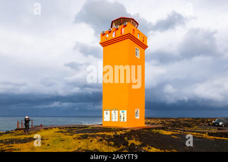 Die Skálasnagi (Svörtuloft) Leuchtturm auf der Halbinsel Snaefellsnes im Westen Islands Stockfoto
