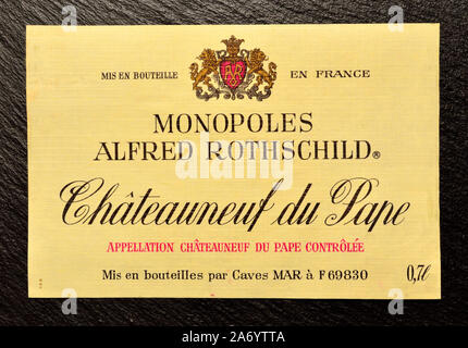 Französischer Wein Etikett - Rothschild Chateauneuf-du-Pape Stockfoto