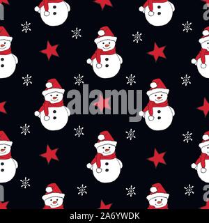 Weihnachten nahtlose Muster mit Schneemann, Tannen und Schneeflocken. Perfekt für Tapeten, Geschenkpapier, musterfüllungen, Winter Grüße, Web Seite Stock Vektor