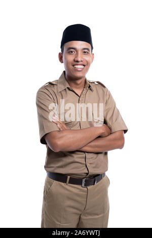 Indonesien Arbeiter tragen khaki Uniform Stockfoto