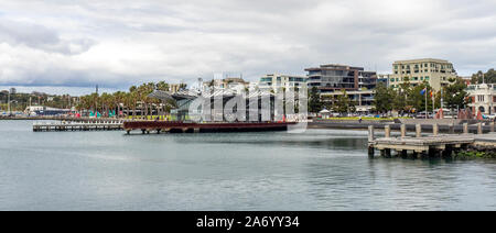Hohe dichte Gehäuse Apartments entlang Corio Bay Vorland finden Geelong, Victoria, Australien. Stockfoto