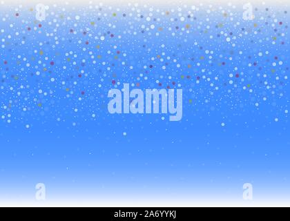 Wunderschöne farbenfrohe Vektor Konfetti Hintergrund mit fallender Konfetti oder Blasen, leuchtend blauen Hintergrund mit Lichtern an der Ober- und Unterseite. Vektor Stock Vektor