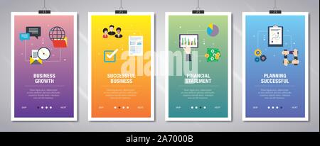 Web Banner Konzept in Vektor mit Unternehmenswachstum, erfolgreichen geschäftlichen, finanziellen Erklärung und Planung erfolgreich. Internet Website Banner Konzept Stock Vektor