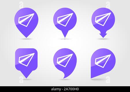 Paper Plane, Nachricht Flachbild pin Symbol Karte. E-commerce anmelden. Kartenzeiger. Karte Markierungen. Ziel Vektor icon Stock Vektor