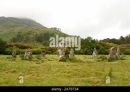 Standing Stones unter Ben Buie im Lochbuie auf der Isle of Mull, Schottland, Großbritannien, Europa Stockfoto