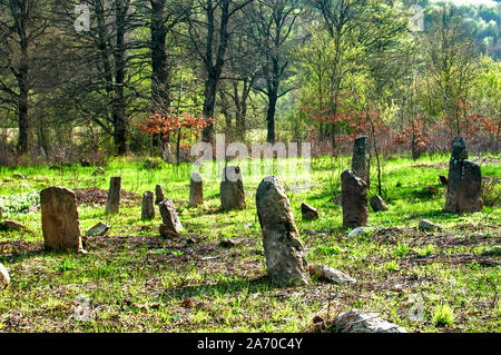 Szene der alten, verlassenen muslimischen Friedhof Grabsteine in der Landschaft Feld Stockfoto
