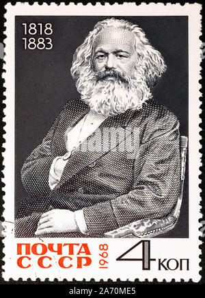 Porträt von Karl Marx auf alte Briefmarke der UDSSR Stockfoto