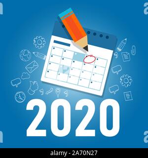 2020 Kalender für das neue Jahr. Termin vereinbaren Sie einen Termin für ein Ereignis oder Ziel Stock Vektor