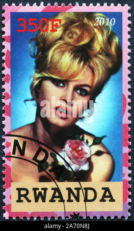 Portrait von Brigitte Bardot auf Briefmarke Stockfoto