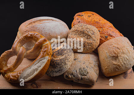 Laibe Brot, Brötchen und Brezeln, Brot der Welt Stockfoto