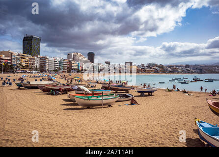 Blick auf den Strand Las Canteras Las Palmas Gran Canaria Spanien islad Stockfoto