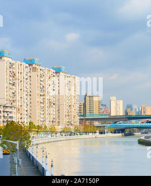 Skyline von Shanghai, Architektur entlang des Flusses Kanal. China Stockfoto