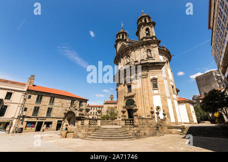 Pontevedra, Spanien. Die Iglesia de la Virgen Peregrina (Kirche der pilgernden Jungfrau Maria), ein Wahrzeichen in Galicien Stockfoto