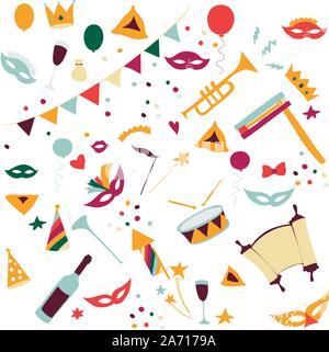 Vektor-Illustration Happy Purim Karneval Set von Design-Elementen. Stock Vektor