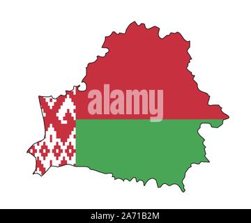 Eine isolierte silhouette Übersichtskarte des Landes von Belarus mit Flagge auf weißem Hintergrund Stock Vektor