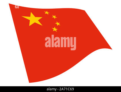 Eine Volksrepublik China wehende Flagge Grafik auf weißem mit Freistellungspfad isoliert Stockfoto