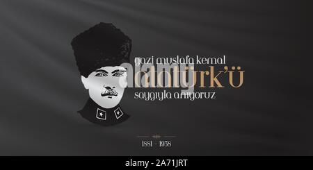 10. November, Mustafa Kemal Atatürk Tod Tag Geburtstag. Memorial Day von Atatürk. Plakat Design. Stock Vektor