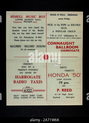 Replica Erinnerungsstücke über die Beatles: Adverst im Programm für die Beatles Auftritt auf der Royal Hall Harrogate, 8. März 1963. Stockfoto
