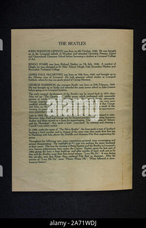 Replica Erinnerungsstücke über die Beatles: Profile der Beatles, Programm für Sonntag Nacht am Blackpool Oper, 16. Aug. 64 Stockfoto