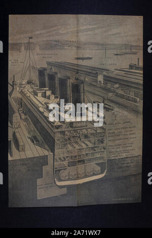 Replica Erinnerungsstücke im Zusammenhang mit der Titanic: Poster mit Darstellung der arbeitsebenen innerhalb von Titanic. Stockfoto