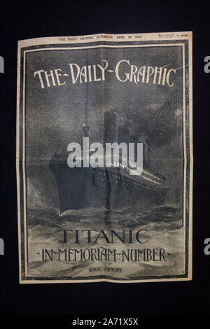 Replica Erinnerungsstücke im Zusammenhang mit der Titanic: Titelseite der Daily Graphic In-Memoriam Anzahl Edition, 20. April 1912. Stockfoto