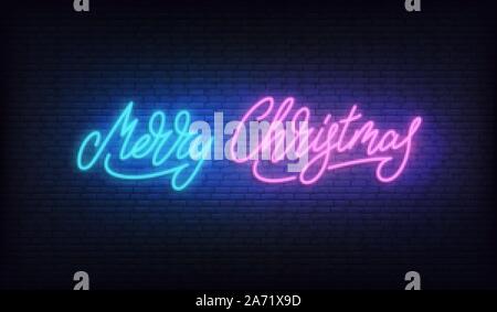 Frohe Weihnachten Neon. Schriftzug Zeichen für Weihnachten Stock Vektor