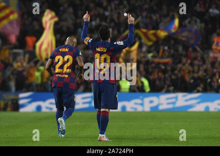 Barcelona, Spanien. 29 Okt, 2019. LaLiga 2019 / 2020 Datum 11. Barcelona - Valladolid. Lionel Messi vom FC Barcelona feiert sein Ziel. Credit: Pro Schüsse/Alamy leben Nachrichten Stockfoto