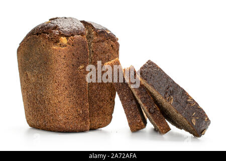 Gruppe von zwei Hälften drei Schichten von frisch gebackenem Brot auf weißem Hintergrund Stockfoto