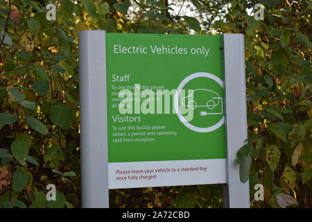 Nur elektrische Fahrzeuge. Parkplatz Einschränkung unterzeichnen. Stockfoto