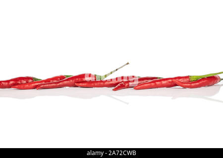Menge ganze Hot red chili auf weißem Hintergrund Stockfoto