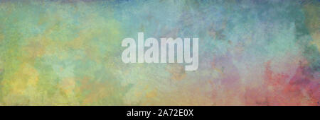 Künstlerische Zusammenfassung Hintergrund mit bemalten Flecken und alten Vintage Textur in Hellblau grün pink und gelb Farben in verschmierter Farbe Design Stockfoto