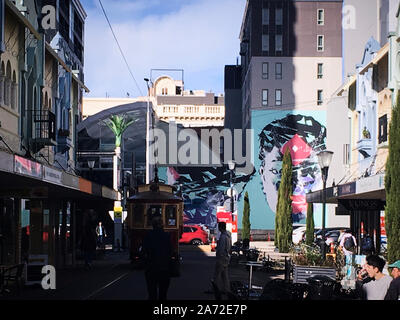 Die schönen pastellfarbenen alten historischen Gebäuden der Neue Regent Street, Christchurch, Neuseeland Stockfoto