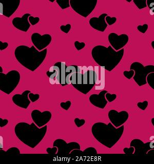 Schwarze Herzen nahtlose Hintergrund. Liebe textile Muster. Herz Formen auf Crimson Kulisse. Dunkel romantischen Symbol Dekoration für Valentines Tag. Flache vektor Package Template. Liebe, Hochzeit Konzept. Stock Vektor