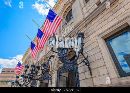 Boston Public Library Eingang nach Copley Square Stockfoto