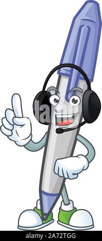 Mit Kopfhörer blau Kugelschreiber für die Noten schreiben. Stock Vektor