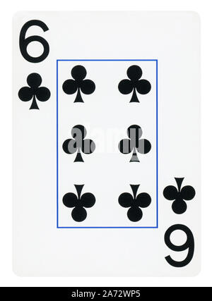 Sechs Vereine spielen Karte - isoliert auf weißem (clipping path enthalten) Stockfoto