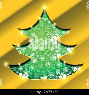 Weihnachtsbaum mit goldenen Rand, Schneeflocken und funkelt Stock Vektor