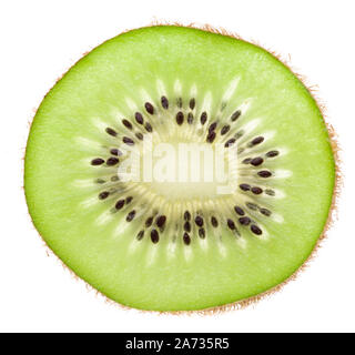 Einzelne Scheibe einer Kiwi auf weißem Hintergrund Stockfoto