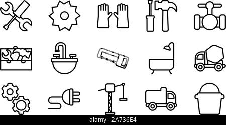 Bau Icon Set Design, Reparatur Wiederaufbau der Industrie Bauen und Architektur Thema Vector Illustration Stock Vektor