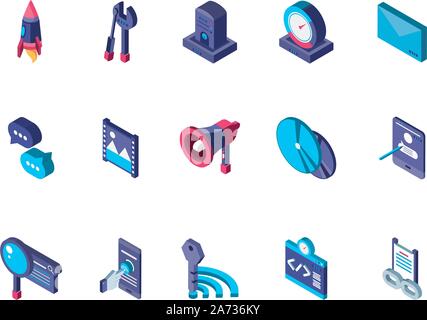 Daten Internet Technologie isometrische Icons Set Vector Illustration Stock Vektor