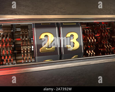 Nummer 23 (Nummer 23) Stil der Spielautomat. 3D-Darstellung Stockfoto