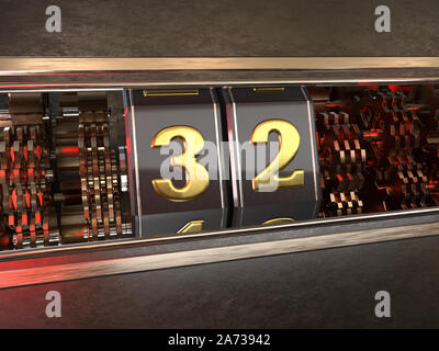 Nummer 32 (Nummer 32) Stil der Spielautomat. 3D-Darstellung Stockfoto