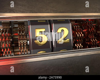 Nummer 52 (Nummer 52) Stil der Spielautomat. 3D-Darstellung Stockfoto